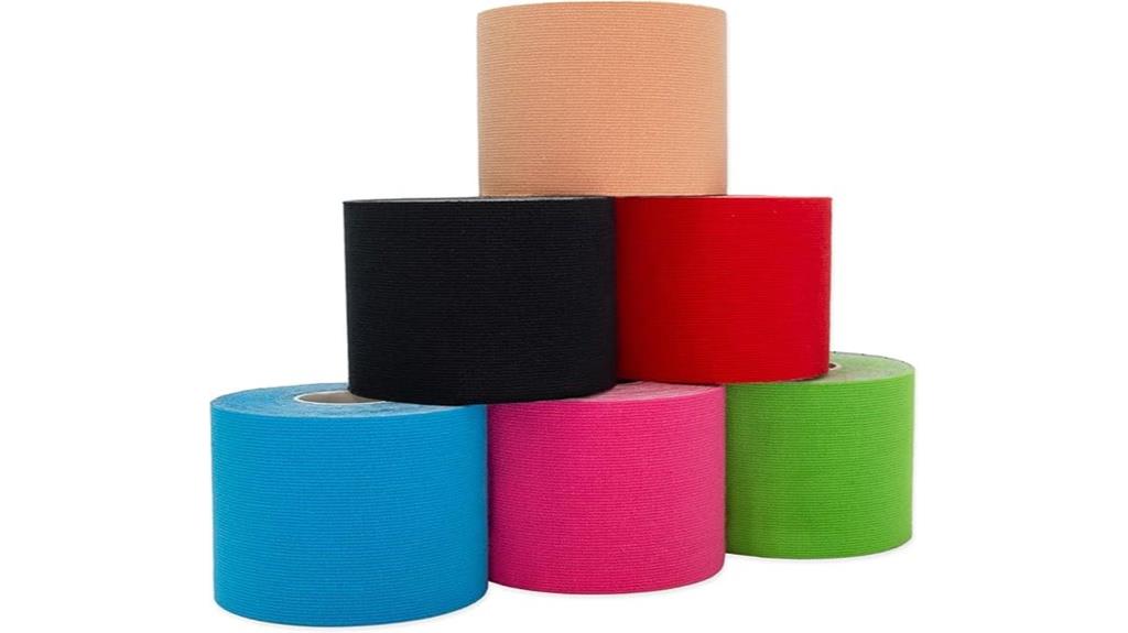 six multicolored kinesiology tapes