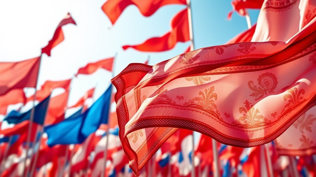 celebrating with flags scarves