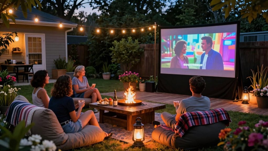 neighborhood friendly outdoor movie setup